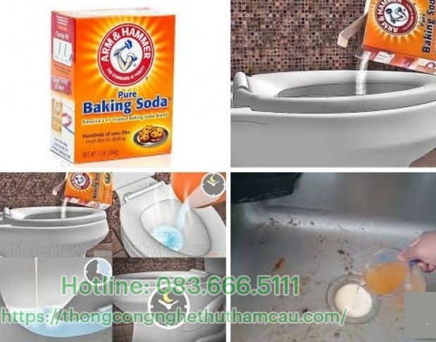 Dùng giấm + Baking Soda + nước sôi